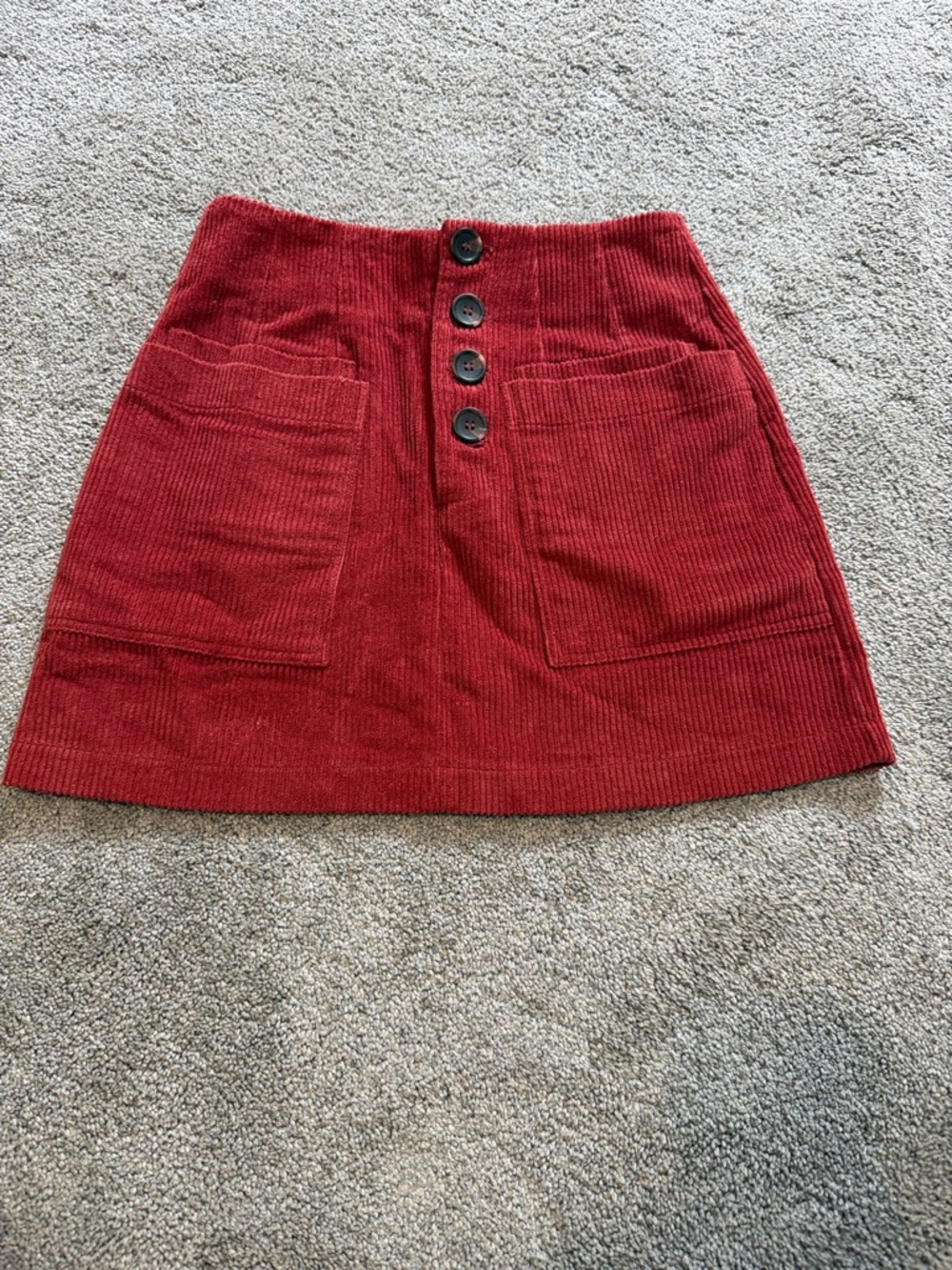 Altar'd State Red Corduroy Button-Front Mini Skirt